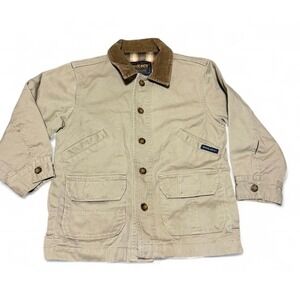 Woolrich Kids Barn Jacket Size 5 Tan Canvas Corduroy Collar Plaid Lined Coat